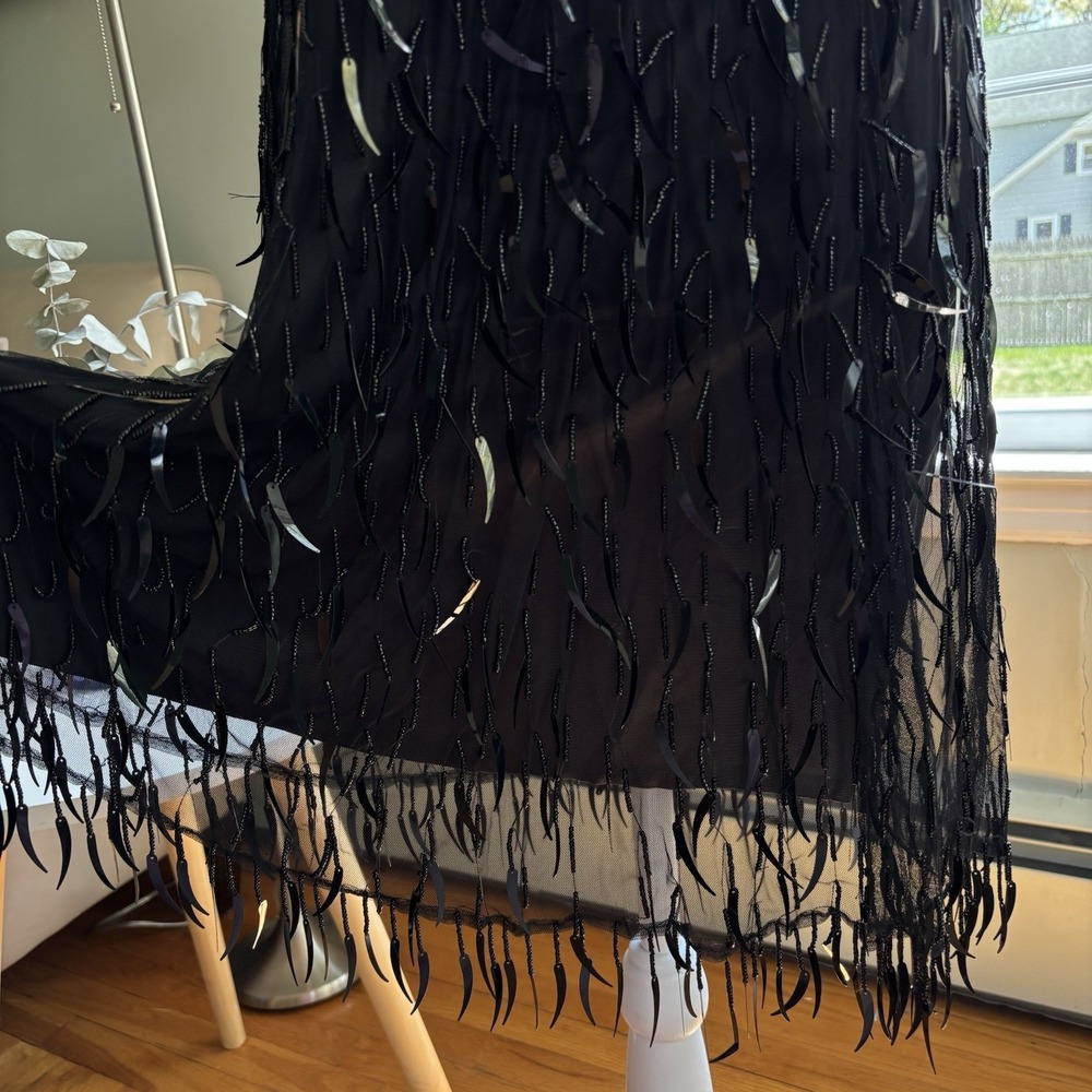 Vintage Vivienne Tam Beaded Paillette Fringe Dress Black Size 2 Flapper Art Deco - Picture 4 of 16